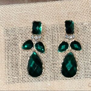 Faceted Green and Clear Sparkly Bead Earrings Set in Gold Toned Metal Clip On
